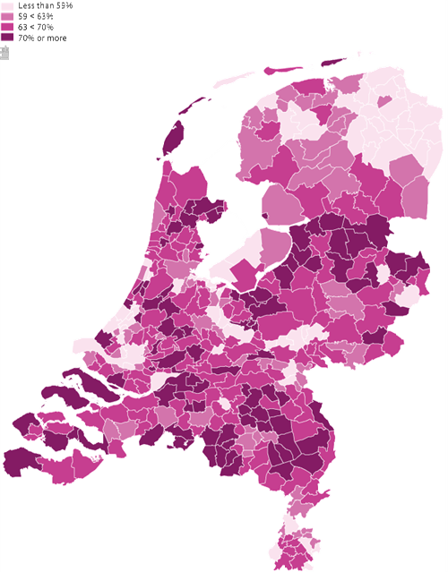 Share of working young people (15 to 27 years) by municipality, 2013