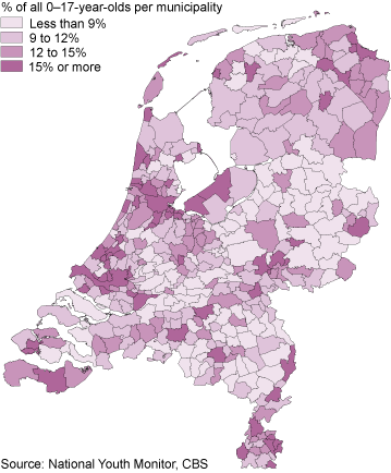 Share of  0-17-year-olds living at home who live in a one-parent family, 2013