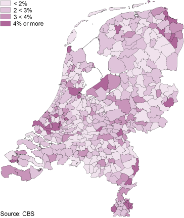 Share of people aged 18 years or younger receiving youth care, by municipality, 2012