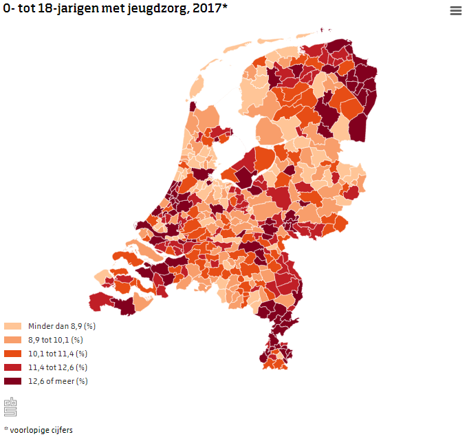 0- tot 18-jarigen met jeugdzorg, 2017*